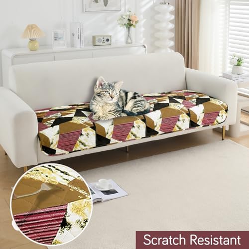 Image of HOKIPO 'Elira Series' Water Repellent + Waterproof Quilted Sofa Mats | Make Your Own Sofa Cover Set | Length 170cm - Wine Abstract Geometry (AR-5248-C5)