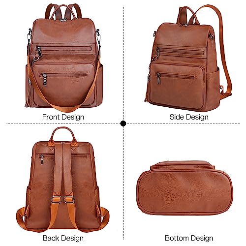 ECOTISH Damen-Rucksack veganem Leder Groß Stylisch Frauen Designer Schultertasche Reiserucksack mit Quaste Cityrucksack Rucksacktasche (Braun)
