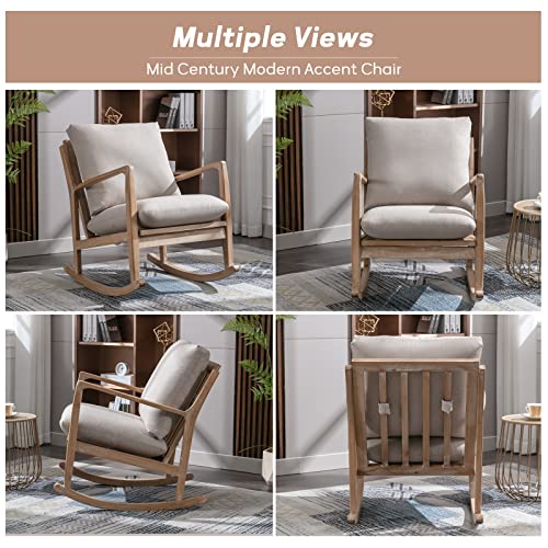 Anjhome Mid Century Accent Rocking Chair, Rocker Chair Glider Chair For Nursery, Modern Nursing Comfy Chairs For Mom Seniors Rocking Armchair For Living Room (1, Beige) #TOP4