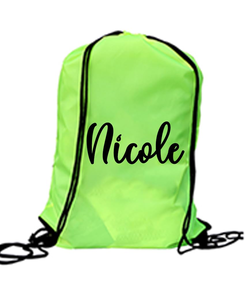 Personalised Name Rucksack Bag Swimming School Sports PE Drawstring Gym & Swimming Bag (Fluorescent Yellow (Personalised))