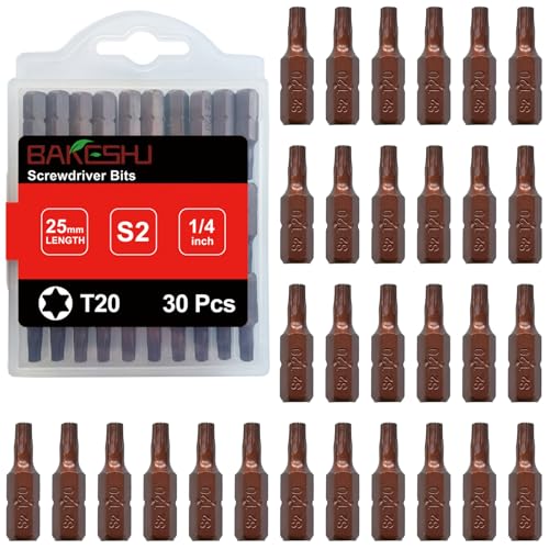 BAKESHU T20 Bit x 30Stück Torx Bit T20 1/4 Sechskant-Antrieb (Länge: 25mm)