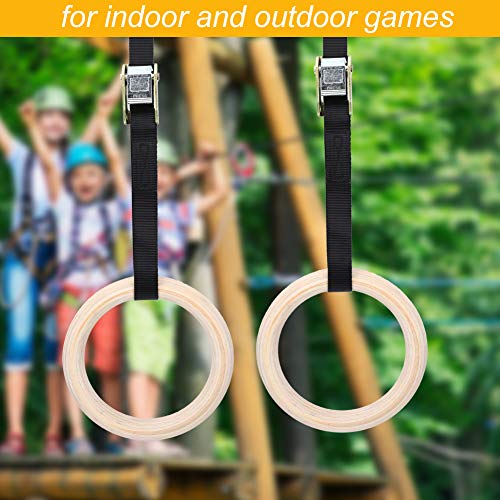 Anillas de gimnasia de madera 220lbs con correas 14.8ft miniatura 6