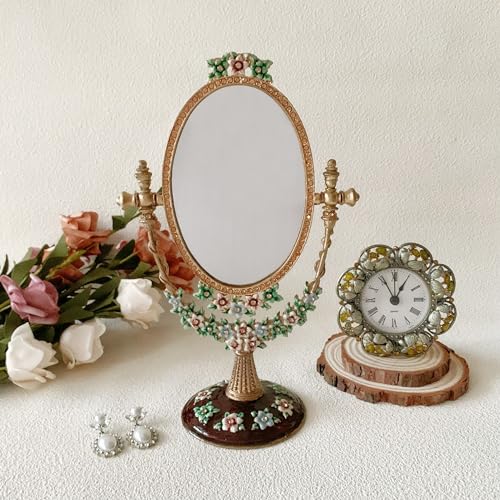 Espejo de maquillaje ovalado vintage para tocador miniatura 2