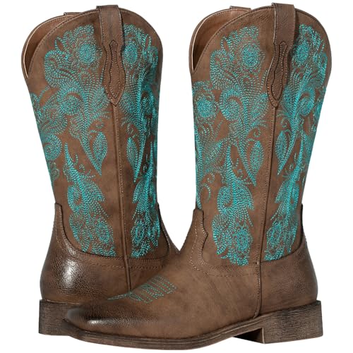 J's.o.l.e Ladies Floral Cowboy Boots for Women Square Toe Cowgirl Boots Fashion Western Boots