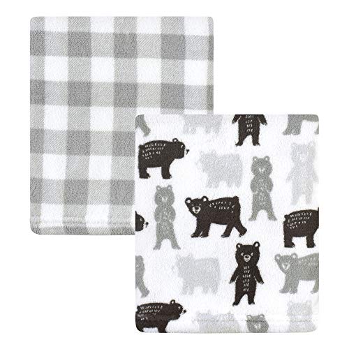 Image of Hudson Baby Unisex Baby Silky Plush and Coral Fleece Blanket, Bears And Plaid, 30x36 inches