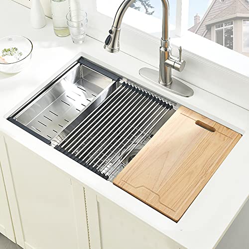 BoomHoze 30 Inch Undermount Kitchen Sink Stainless Steel, 30 x 19 Inch Single Bowl Undermount Workstation Sink 10 Inch Deep Commercial 16 Gauge Stainless Steel