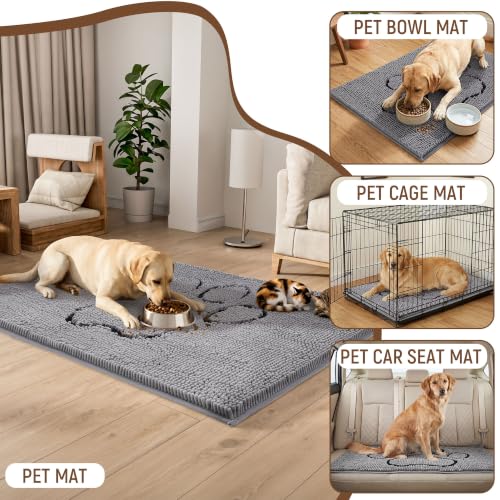 Image of Absorbent Dog Door Mat for Muddy Paws, 6' x 4' Non Slip Chenille Mat