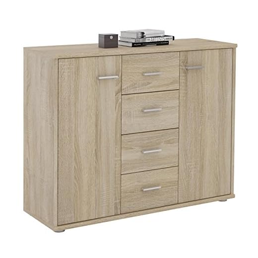 CARO-Möbel Sideboard Jamie Kommode Büromöbel mit 2 Türen und 4 Schubladen in Sonoma Eiche