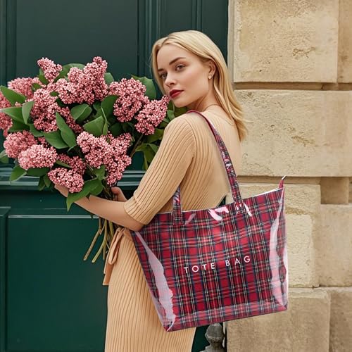 Image of KALIDI PVC Zipper Tote Bag, Jelly Kraft Paper Beach Bag Large Hobo Carry All Travel Shopping Handbag Plastic Shoulder Bag