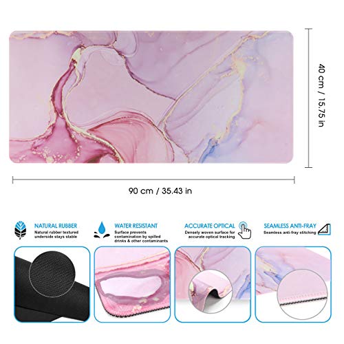 Image of iCasso Extended Gaming Mouse Pad (35.4x15.7 in), Large 3mm Non-Slip Rubber Base Mousepad with Stitched Edges, Waterproof Keyboard Mouse Mat Desk Pad for Work, Game, Office, Home - Glitter Marble