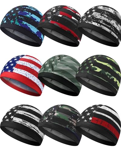 Image of 9 Pcs Cooling Skull Cap Camo Liner Sweat Wicking Lightweight Cycling Cap Running Hat for Men Women