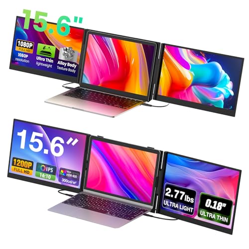Image of SMISEACOW Laptop Screen Extender Bundle - 15.6 inch 1080P FHD + 15.6 inch 1200P 16:10 Portable Triple Monitors, Ultra-Slim 0.18 inch & 2.77-3.9 lbs, Plug & Play Triple Screen Extender for 13-17.3 inch Laptops, Win /Ma