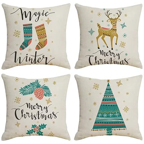 Vatsluave Juego de 4 Fundas de Almohada navideñas 45x45 CM Cover