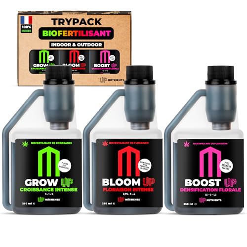 UP NUTRIENTS Trypack Engrais Grow, Bloom & Boost 250 ml | Engrais 100% biologique pour culture en intérieur & extérieur | Enracinement, Croissance et Floraison | Stimulant pour fleurs et plantes