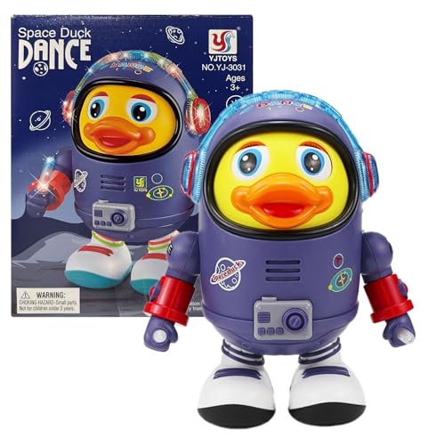 Embhlitfe Dancing Space Duck Robot Toy Electric Musical Dancing Duckonaut with LED Lights & Sounds Early Educational Sensory Disco Dancings Ducks Toy Interactive Astronaut Duck Gift for Toddlers