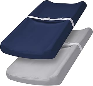 Baby Changing Pad Covers for Boys Girls, 2 Pack Ultra Soft Breathable Microfiber Changing Pad Table Sheets for Most Baby Changing Pads, Light Grey & Navy