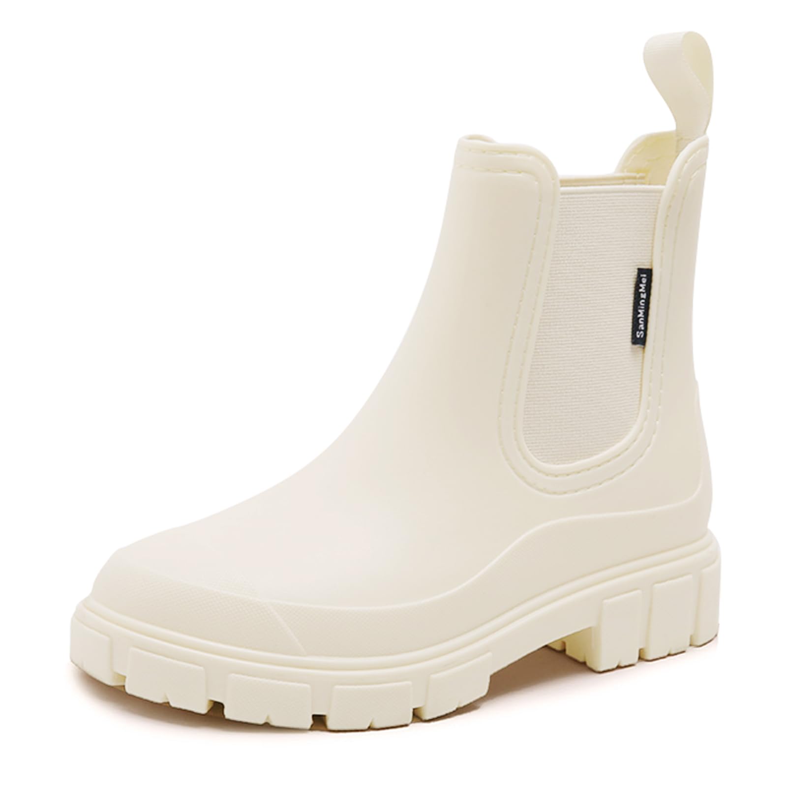 DRECAGE Gummistiefel Damen Wasserdicht Stiefel Damen Halbhoch Ankle Chelsea Boots Stylisch Stiefeletten mit Rutschfest Sohle Beige 43
