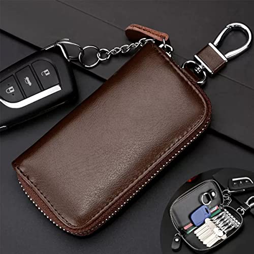 Westonetek Unisex Mens Womens Premium Leather Car Key Holder Bag Keychain Case Wallet With 6 Hooks Zipper Closure, Brown #TOP2