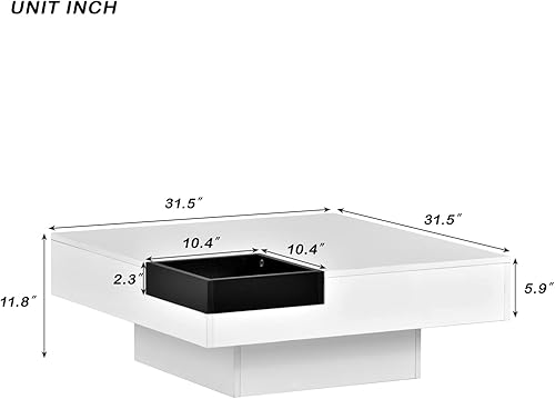 Miniatura 2 de Leavader Mesa auxiliar cuadrada moderna  Mesa auxiliar de 31.5 pulgadas con bandeja desmontable y tira de luces LED de 16 colores, mesa auxiliar UV