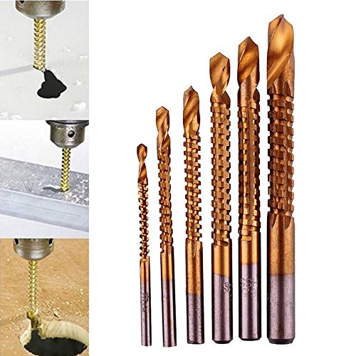 eoocvt 6pcs 3-8mm Titanium HSS Drill & Saw Bit Set Cutting Carpenter Wood Metal