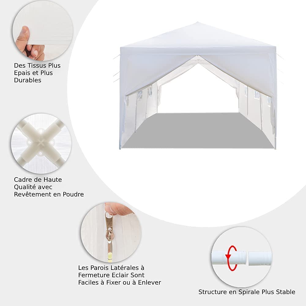 3x9M/3x6M/3x3M Tonnelle Tente Gazebo Pavillon de Jardin Tente de Réception，pour Fête/Mariage/BBQ (3X9M, 7 Bâches)