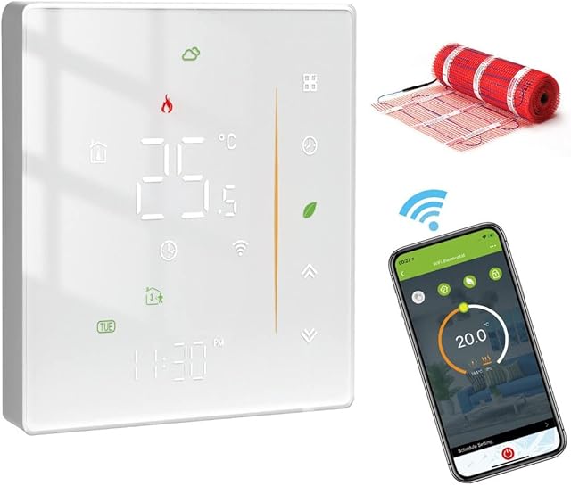MOES WiFi Smart Thermostat Programmable Temperature Controller for Electric Heating, Tuya/Smart Life Remote Control, Alexa Google Home Voice Control, Save Energy and Costs, 2.4GHz WiFi Only, White