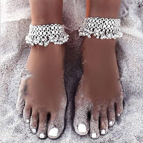 Yokawe Boho Silver Bell Anklets and Bracelets Set – Adjustable Beaded Foot Jewelry for Women, Perfect for Beach and Casual Wear - Image 3