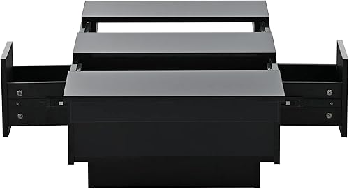 Miniatura 5 de P PURLOVE Mesa auxiliar extensible para sala de estar, mesa de centro con 2 grandes compartimentos de almacenamiento ocultos, mesa de cóctel