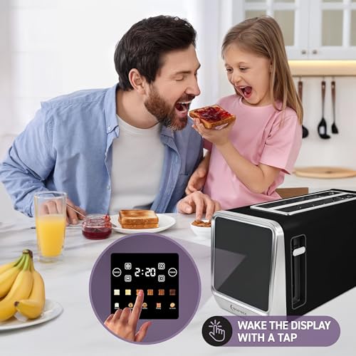Image of Inspirex Touch Screen Toaster - 4 Slice, 2 Extra Long Slots - 5 Bread Types and 6 Browning Levels - Defrost, Reheat, Favorite, & Single Slot Modes - For Toast, Bagels, & Waffles - Black