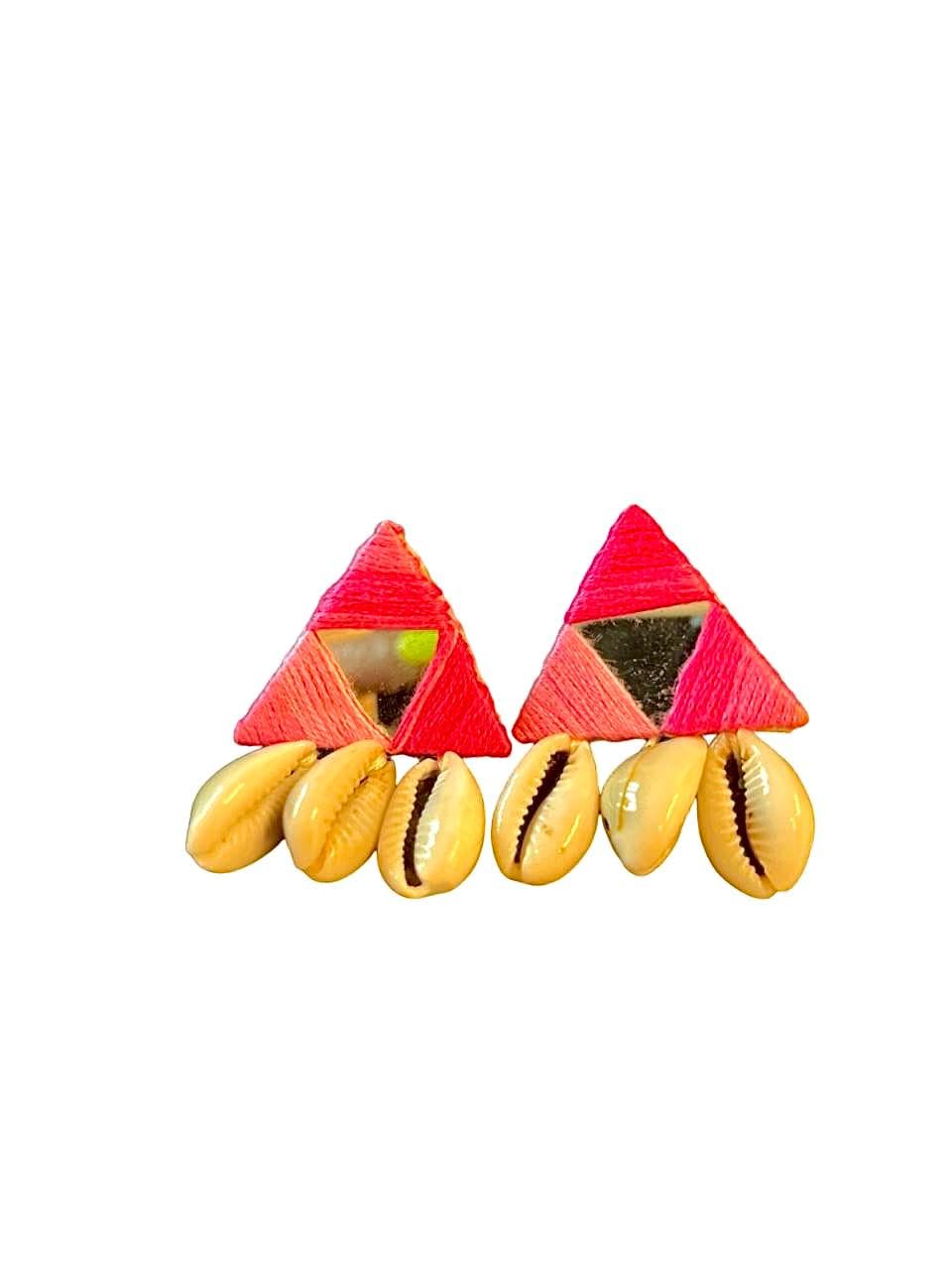 SAKHI collection Mirror Triangle Shape fabric with shell designer handmade earring (B0DC479L3J) Amazon Price History, Amazon Price Tracker