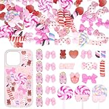 60 Pcs Pink Junk Case Charms, Slime Charms, Mixed Lollipops Candy Embellishments Resin Charms, Flat Back Charms for DIY Crafts Mobile Phone Case Nail Decoration & Ornament Scrapbooking (Pink)