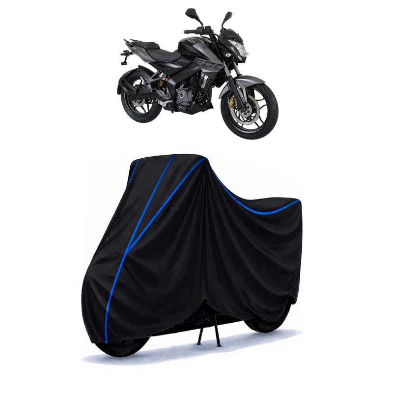 Image of Bajaj Pulsar 200 NS FI Bike Cover Water Resistant Universal Motorcycle Rain | Heavy Duty UV Protection, Dust, Scratch Indoor Outdoor All Weather with Black Blue Piping Elastic