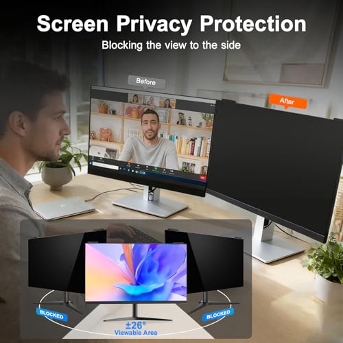 Image of 2 Pack 27 Inch Computer Privacy Screen Filter, 9H Hardness Anti-Scratch Shield for 27 inch Widescreen Monitor(16:9), Hanging Design for Open Office & Cubicle, Reduce Blue Light & Eye Strain