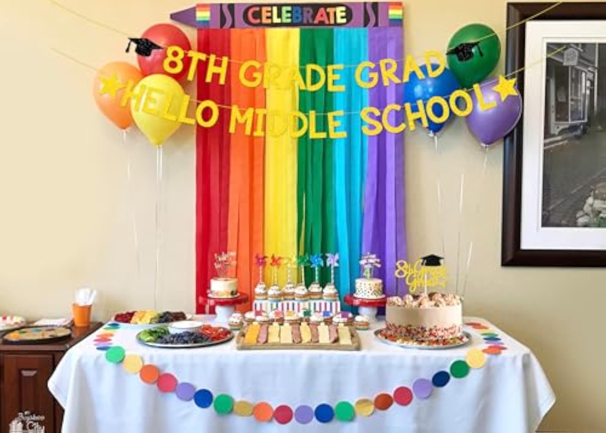 8th Grade Grad Banner with Cake Topper