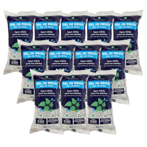 PLANETA HUERTO | Pack 12x Gel de Riego Automático 400 ml – Gel de Riego para macetas, huertos urbanos y jardineras, mantiene la humedad hasta 30 días sin necesidad de riego diario