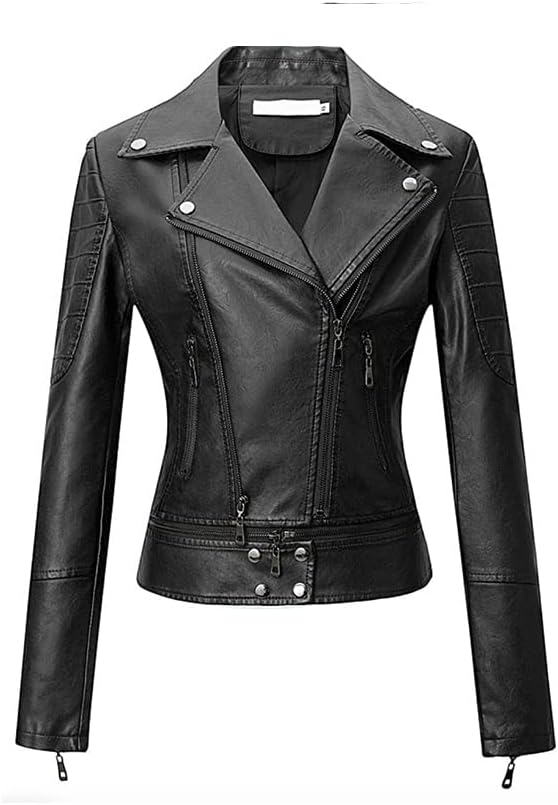 JOUJOU womens Vegan Leather Moto Jacket With Vented Back