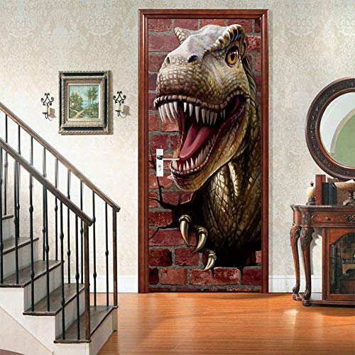 Sticker porte effet dinosaure 3D mural papier peint imperméable 88x200 - 4