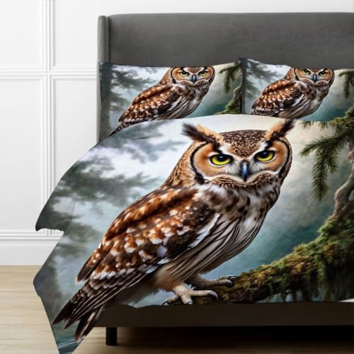 Parures de lit 240x260 chouette brune avec housse de couette microfibre - 4