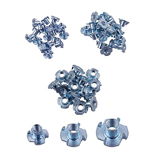 Eowpower 60Pcs 4 Pronged Zinc Plated Tee T-Nut 1/4