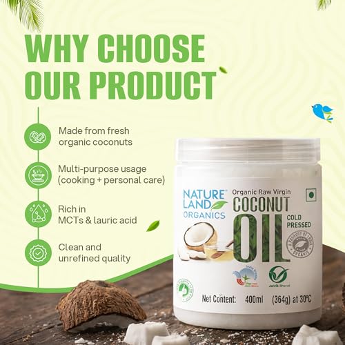Image of Natureland Organics Coconut Oil 400 Ml - Organic Raw Virgin Oil