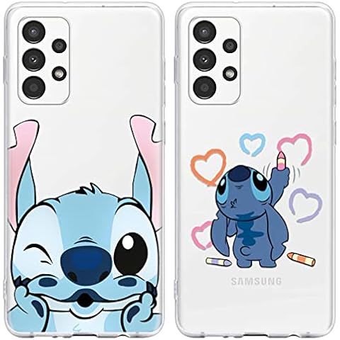 Omyzo [2 pieces] Case Compatible with Samsung Galaxy A13 4G Case 6,6 inch,Stitch Kawaii Cute Cartoon Anime Character Design Phone Cover Soft TPU Silicone Shockproof Transparent Protective Case Cover