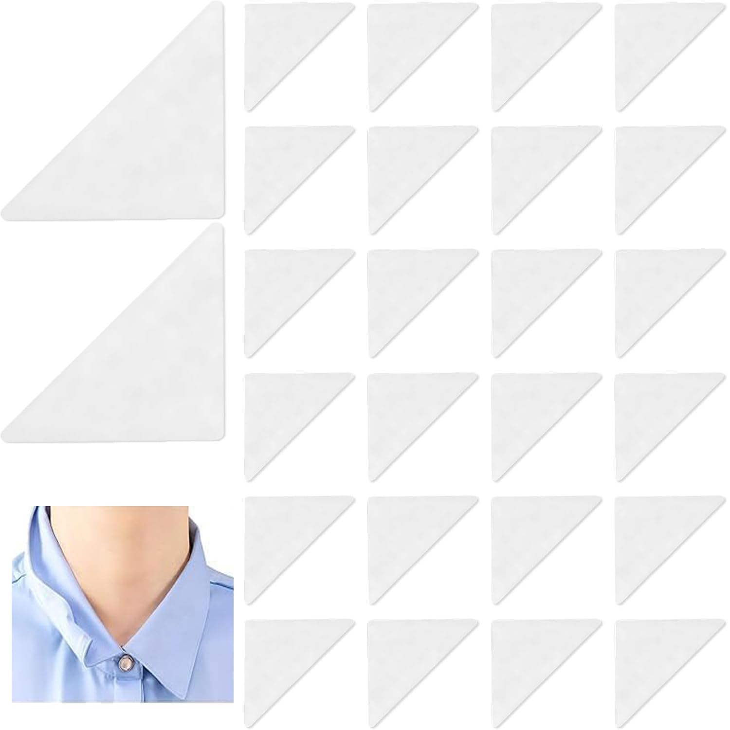 Bessy shop Collar Stay Stickers 100 Pcs,Shirt Collar Stiffeners for Dress Shirts,No Curl Triangular Collar Support Stickers,Easily Removed Collar Brace Patch for Men & Women
