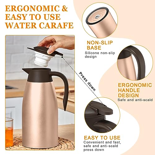 Image of Norme 2 Pcs Thermal Coffee Carafe Insulated Stainless Steel Coffee Carafe for Hot Liquid Vacuum Thermal Pot Creamer Pitcher Dispenser with Brushes Keeping Hot Water Milk(Rose Gold)