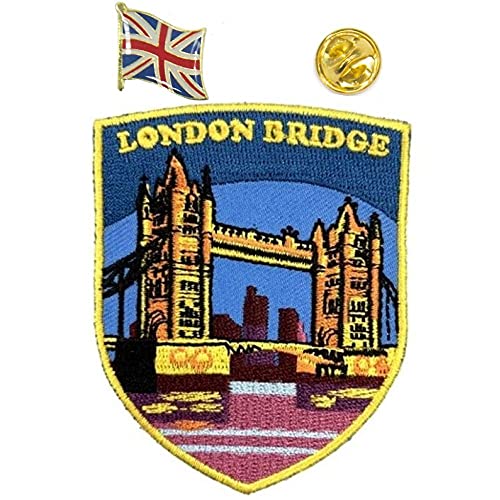 A-ONE 2 PCS Pack- London Bridge Applique Patch+Great Britain Flag pin Badges, Embroidered Country Flag Patches, The UK Flag Lapel Pin, Jackets Hat Clothing Bags Decoreation England Symbol Pin No.191P A-ONE 2 PCS Pack- London Bridge Applique Patch+Great Britain Flag pin Badges, Embroidered Country Flag Patches, The UK Flag Lapel Pin, Jackets Hat Clothing Bags Decoreation England Symbol Pin No.191P