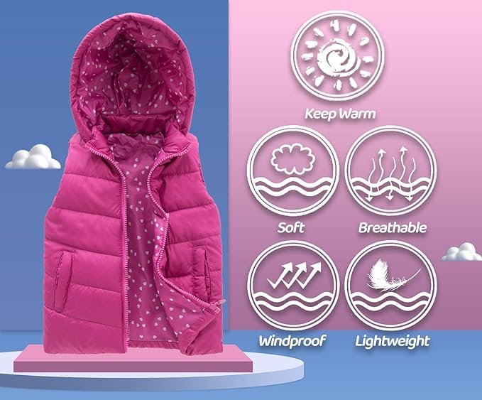 SNOW DREAMS Girls Puffer Vest Lightweight Sleeveless Jackets Hooded Winter Fall Vests Quilted Coat2