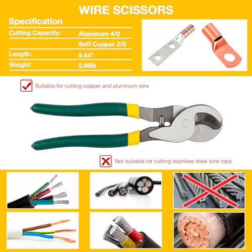 YUZES Hydraulic Crimping Tool and Cable Cutter, 12 AWG to 00 (2/0), 10 Tons Battery Cable Crimper Tool with 9 Crimping Dies, Crimping Tool for Cable Lug, Wire Terminal Lug