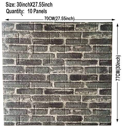 3D Wall Panels POPPAP 3D Visual Effects Foam Wall Panels Faux Brick Wallpaper Peel And Stick Dark Grey White Color Painted Brick Wallpaper 10 Tiles - Thumbnail 4