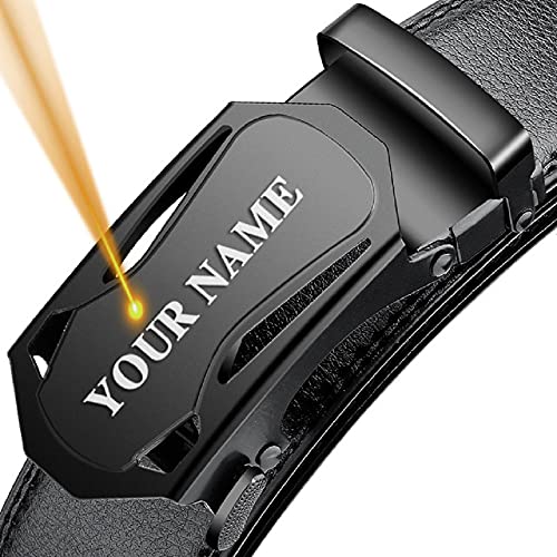 Engrave Name and Logo Personalized Automatic Buckle Leather Belts 130 140 150 160 170cm Large Plus Size Men Belt Father's Day Gift, Black4