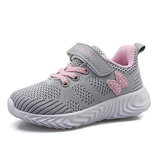 Decai Ligeras Zapatillas Deportivas Unisex Niños Zapatillas de Correr Niño Zapatos Deportivo Transpirable Niña Zapatos de Running Deportes de Exterior Interior Gris 33 EU