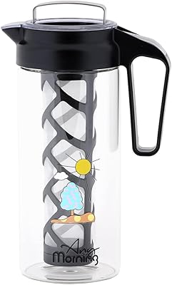 Any Morning Cold Brew Coffee Maker | Coffee Brewer for Ice Coffee and Ice Tea | Durable Borosilicate Glass Pitcher | Removeable Mesh Filter | 44 oz (1300 Ml / 1.37 Quart)